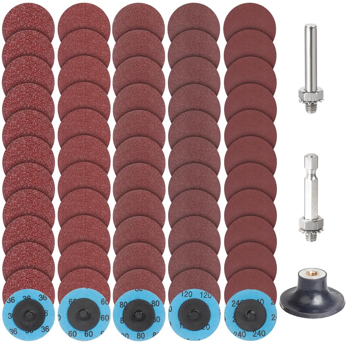 Schuurdiscs 50 mm - 63 stuks - Aluminiumoxide - Voor schuren en verf verwijderen - ShopVlot