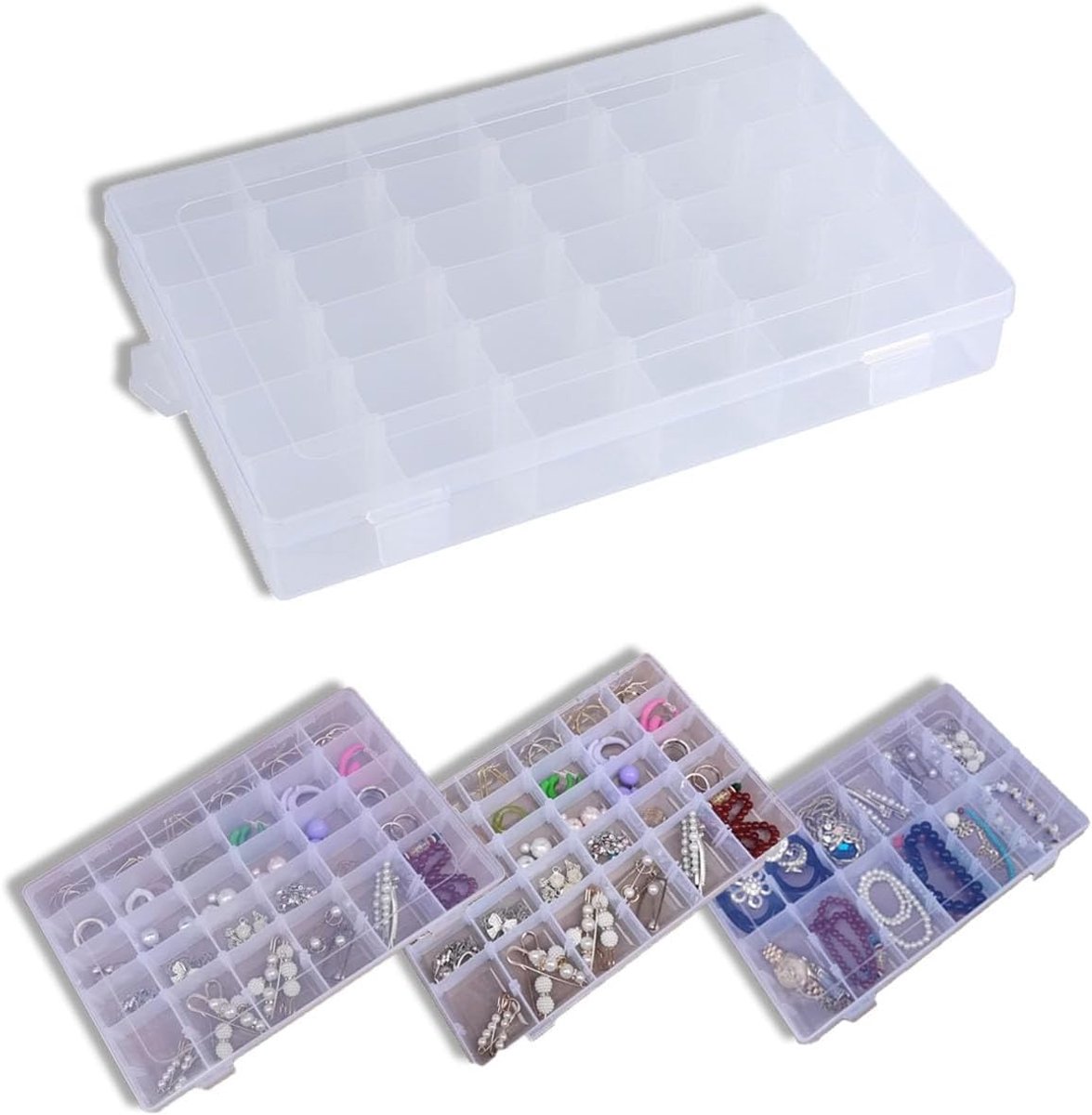 Opbergdoos 36 vakken - plastic opslagbox - hoogtransparant en verstelbaar - perfect voor sieraden - ShopVlot