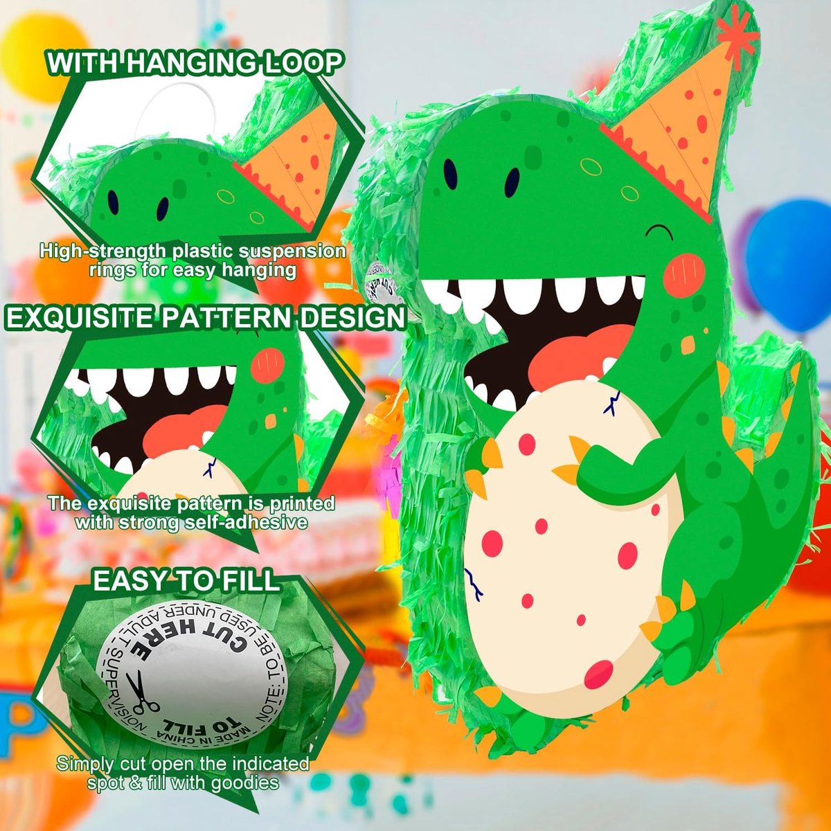 Piñata dino verjaardag - dinosaurus decoratie - inclusief oogmasker en slagstok - perfect voor kinderfeestje - ShopVlot
