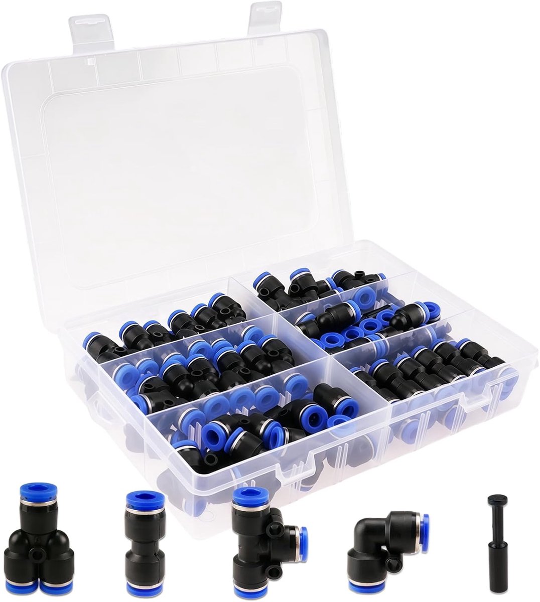 Pneumatische connector set 75 stuks - 6 mm - snelkoppelingen - geschikt voor pneumatische slangen - ShopVlot
