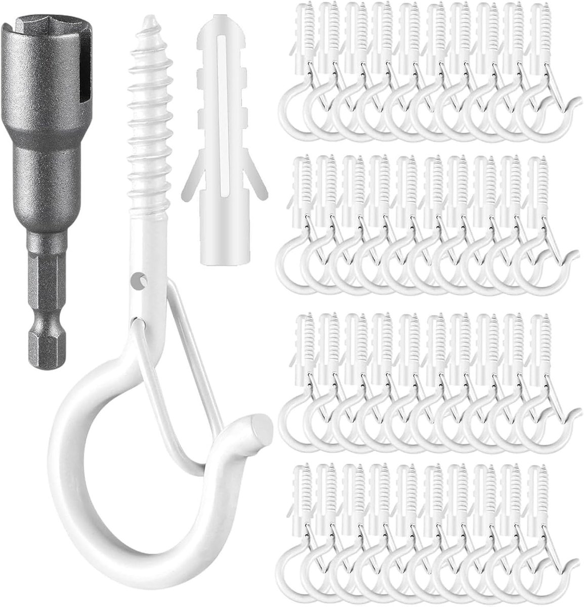 Schroefhaken 48 stuks - RVS met veiligheidssluiting - Voor plantenbakken en decoraties - ShopVlot