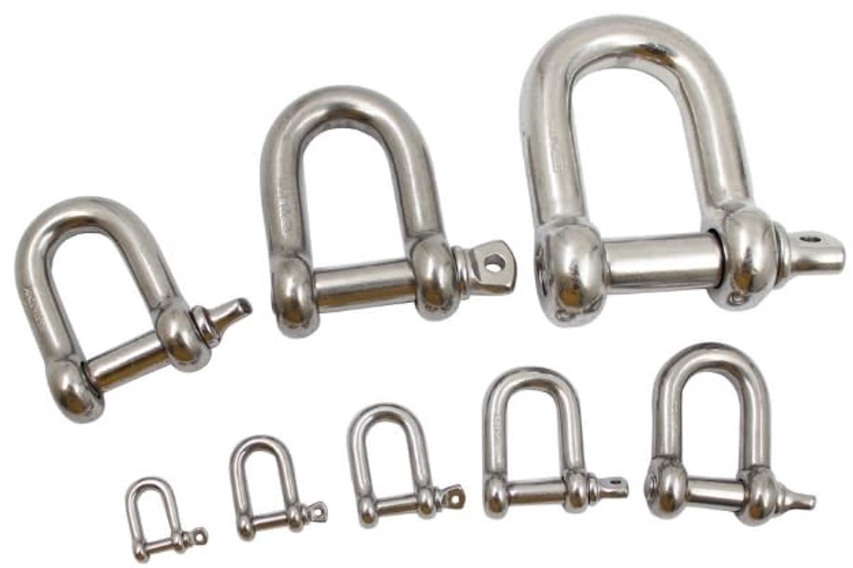 stalen schakelslot, 4 mm D-ring schroefbooganker voor marine boot, kettingen beugel met pin voor tikeling staalkabel, staalkabel, koorden (12 stuks)