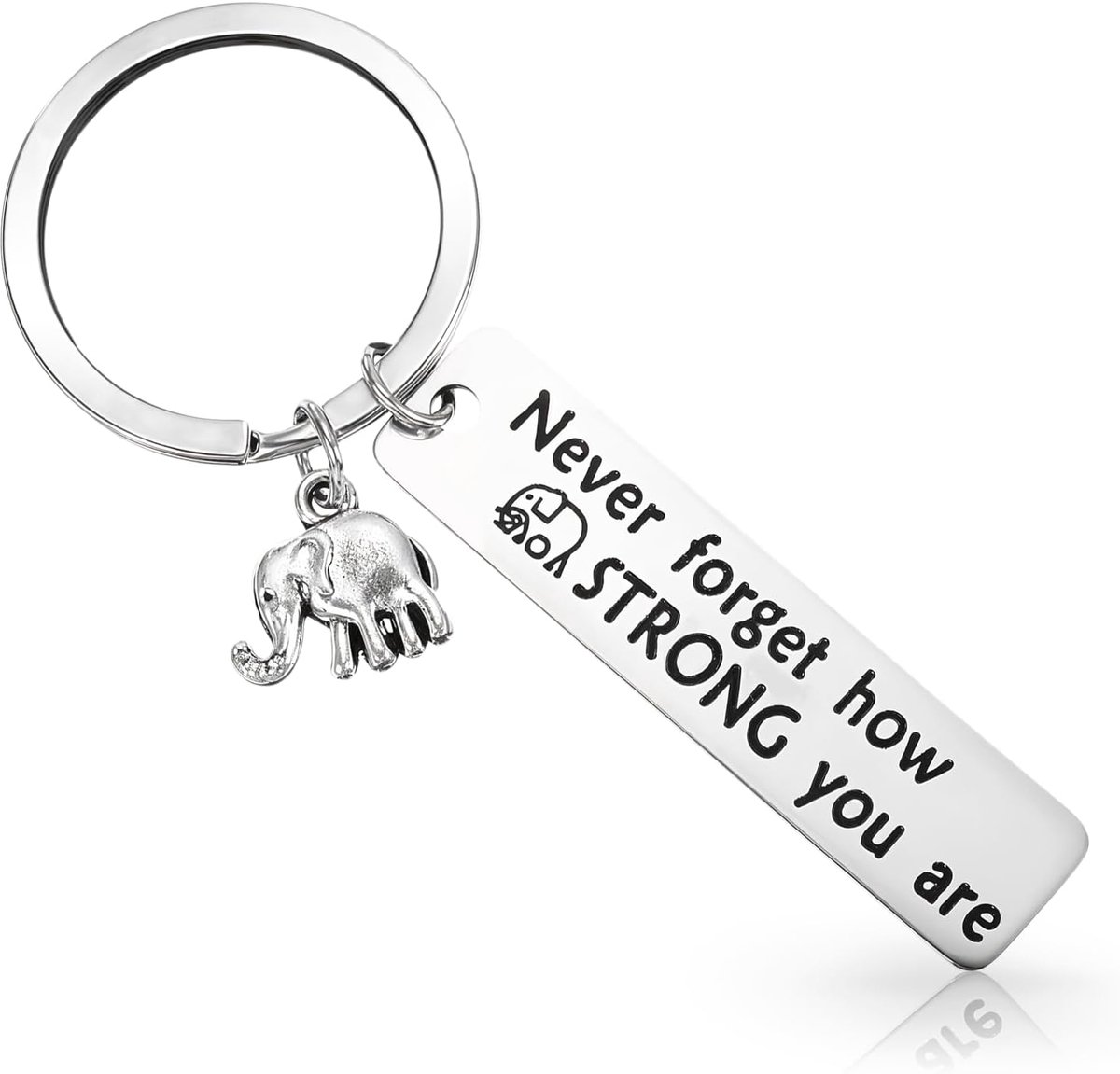 Sleutelhanger, olifant, tashanger met gravure, roestvrij staal, eerste schooldag, olifant, cadeau, goede verbetering, cadeaus voor vrouwen, motivatiegeschenken voor vrouwen en mannen