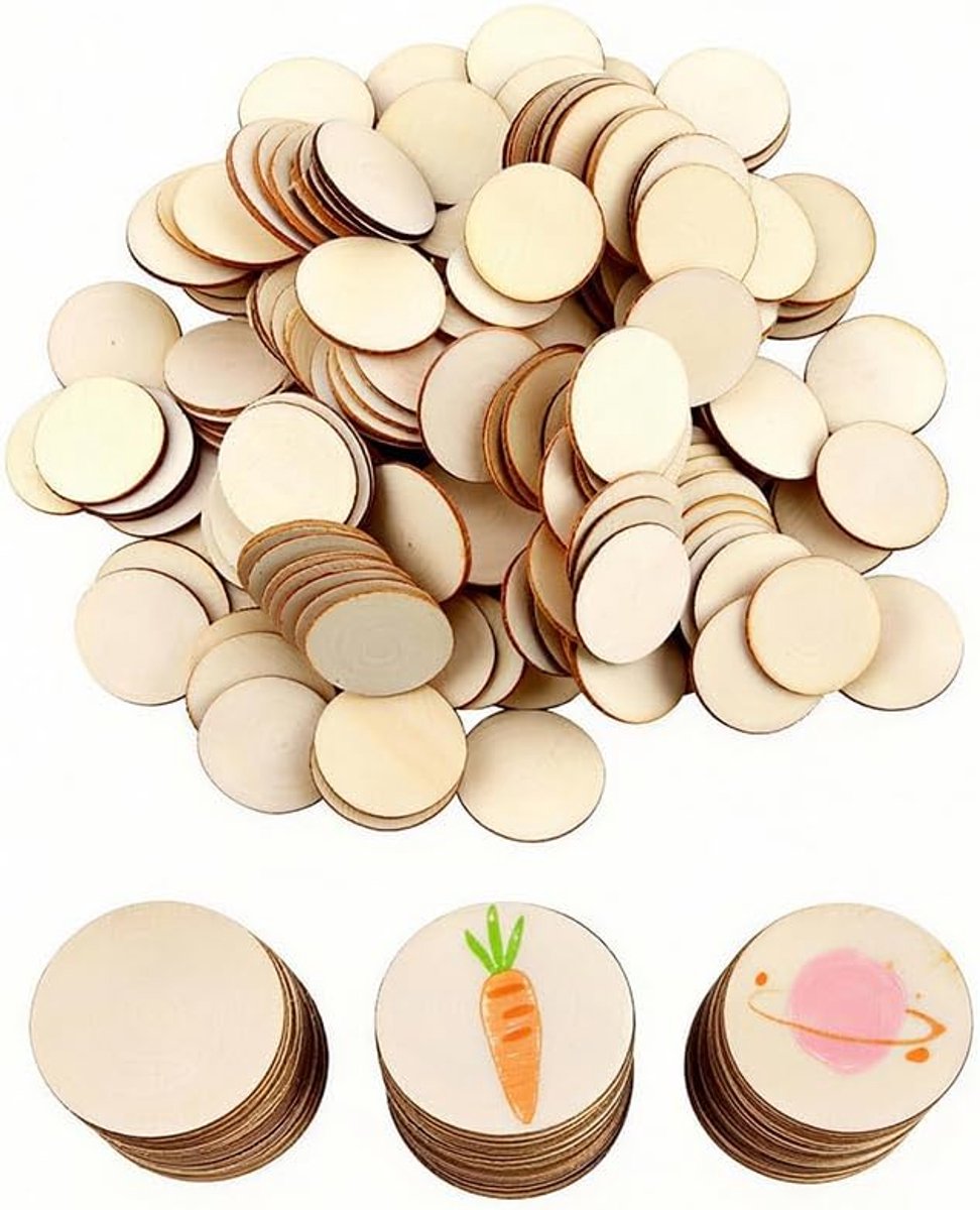 200 stuks ronde natuurlijke houten schijven, 3 cm diameter, ronde houten schijven, natuurlijke houten plaatjes, rond om te knutselen, kleine houten schijven voor doe-het-zelf, bruiloft, scrapbooking