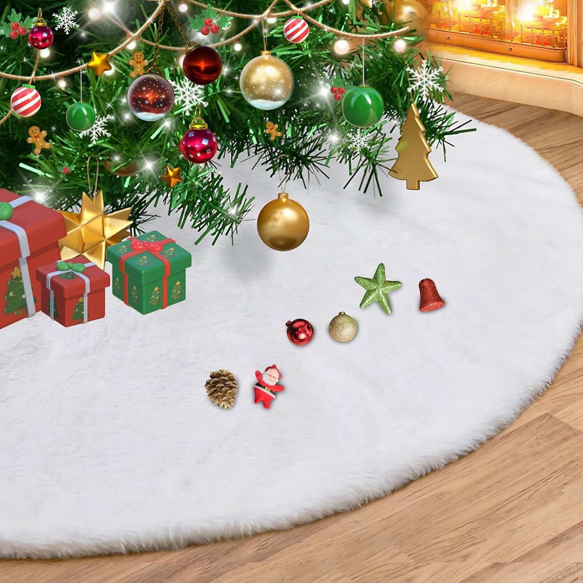 90cm witte kerstboomrok, wit ronde kunstmatig kerstboomkleed, kerstboomdecoratie, pluche kerstboom rok basis vloermat,kerstboomrok