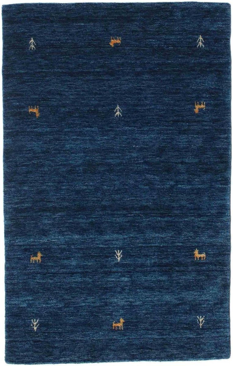 Gabbeh loom Two Lines Vloerkleed, 100 x 160 cm, Donker Blauw | Gabbeh, Rechthoekig, Middelpolig, Alleen chemisch reinigen, Oeko-Tex 100, Woonkamer, Eetkamer, Slaapkamer