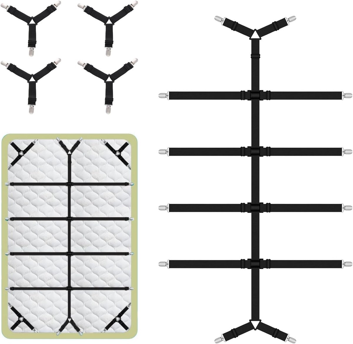 5 Pcs Sheet Fasteners(Black with Metal Clip) Bed Sheet Clip,Bed Sheet Holder丨Sheet Holder for Bedding, Keepers, Bedsheet Tie Downs,Sofa Cushion