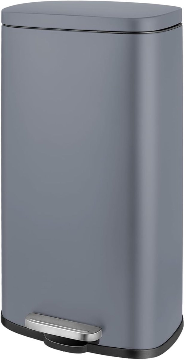 30 liter, Vuilnisemmer met softclose Deksel, Pedaalemmer van Metaal, Keukenafvalemmer met kunststof binnenemmer, voor keuken, badkamer, kantoor, Grijs