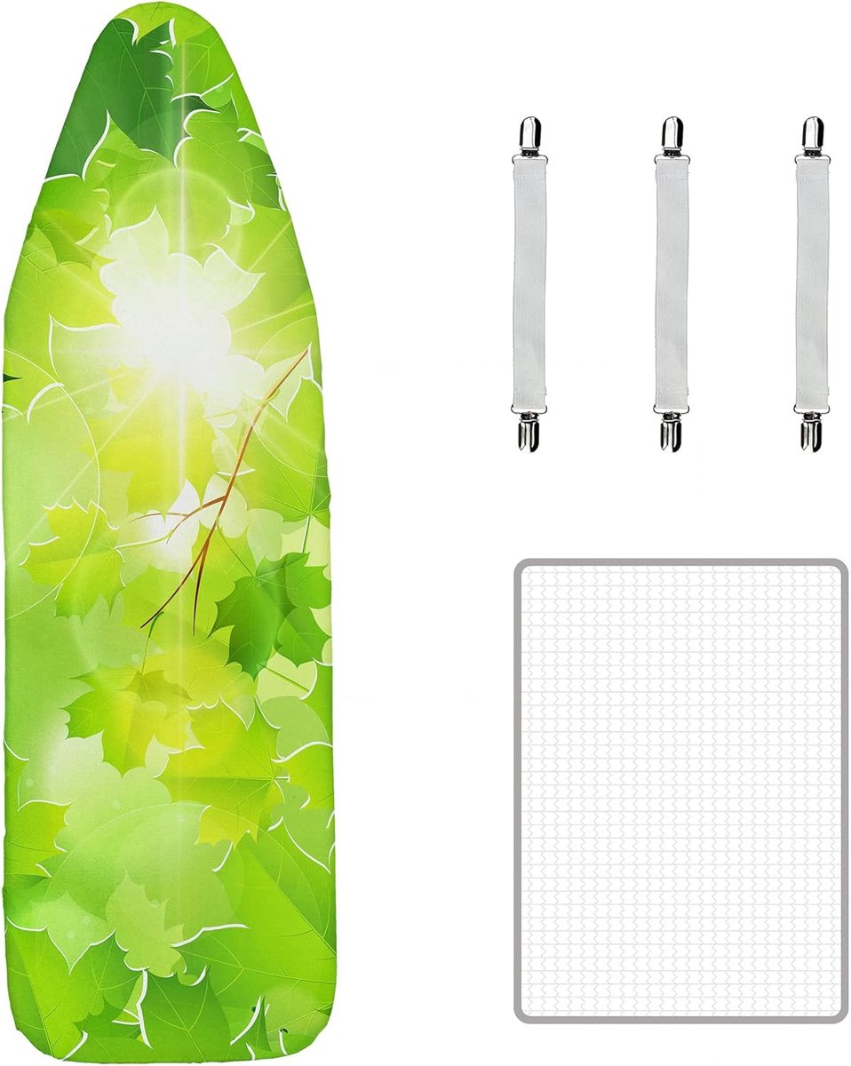 Strijkplank Covers 135x45cm (53"x18") Trekkoord met dik 3mm schuim, geschikt voor 127x37cm (53"x18") strijkplank maximaal, inclusief 3 bevestigingen en beschermende schroeigaasdoek, blad