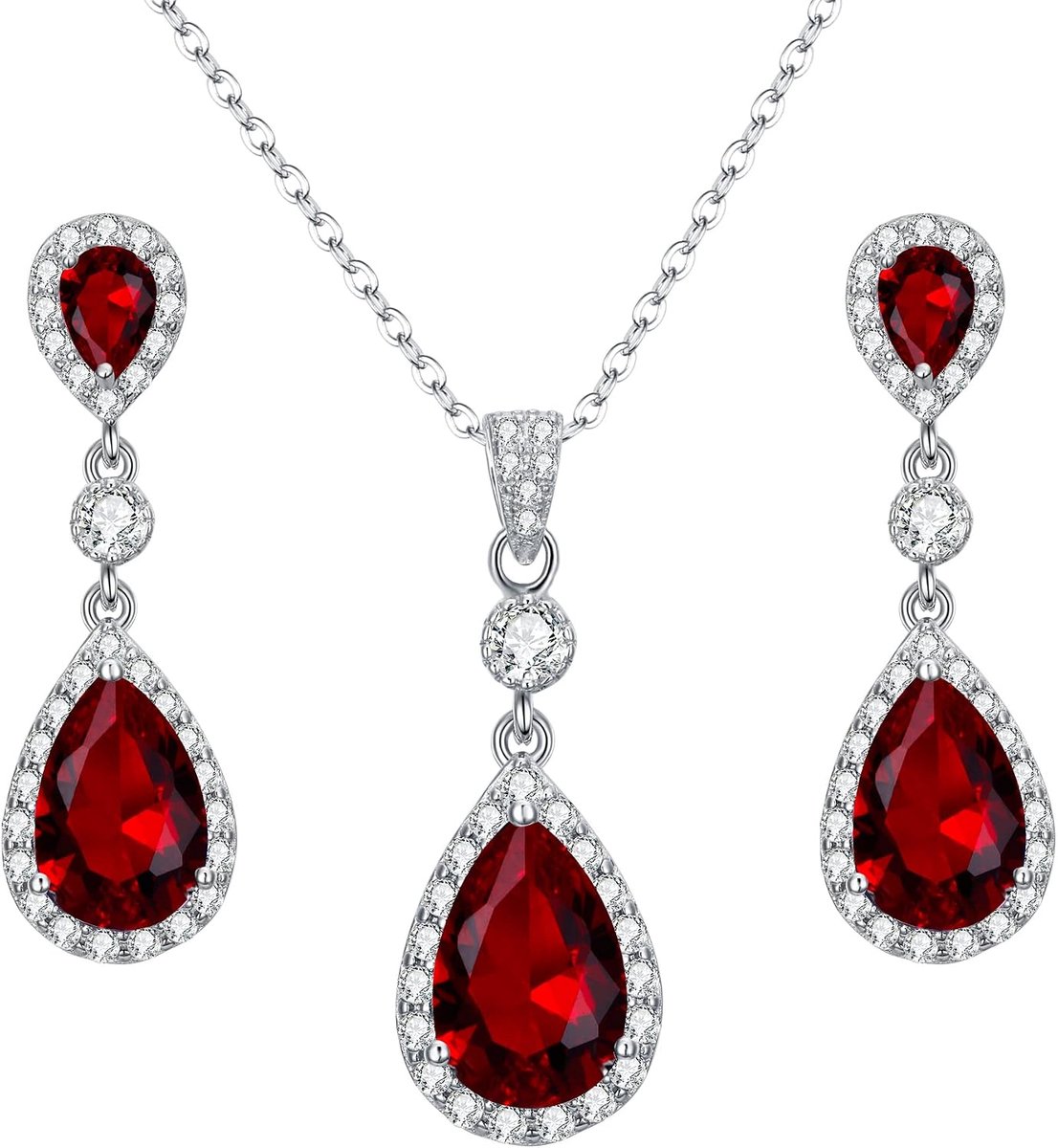 Zirconia sieradenset dames 925 sterling zilver bruiloft bruid met oneindigheid druppel hanger halsketting hanger oorbellen sieraden set, Sterling zilver sterling zilver zirkonia