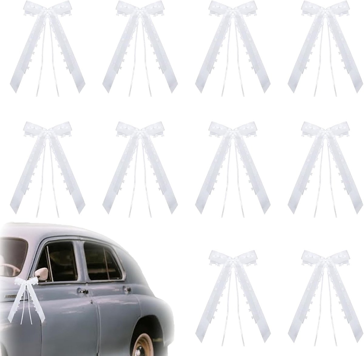 Strikken, bruiloft, autoversiering, bruiloftsauto, strik met hartjes, antennestrikken, bruiloft met hartjes, wit, voor bruidsauto, bruiloftsfeest, cadeau (13 × 25 cm)