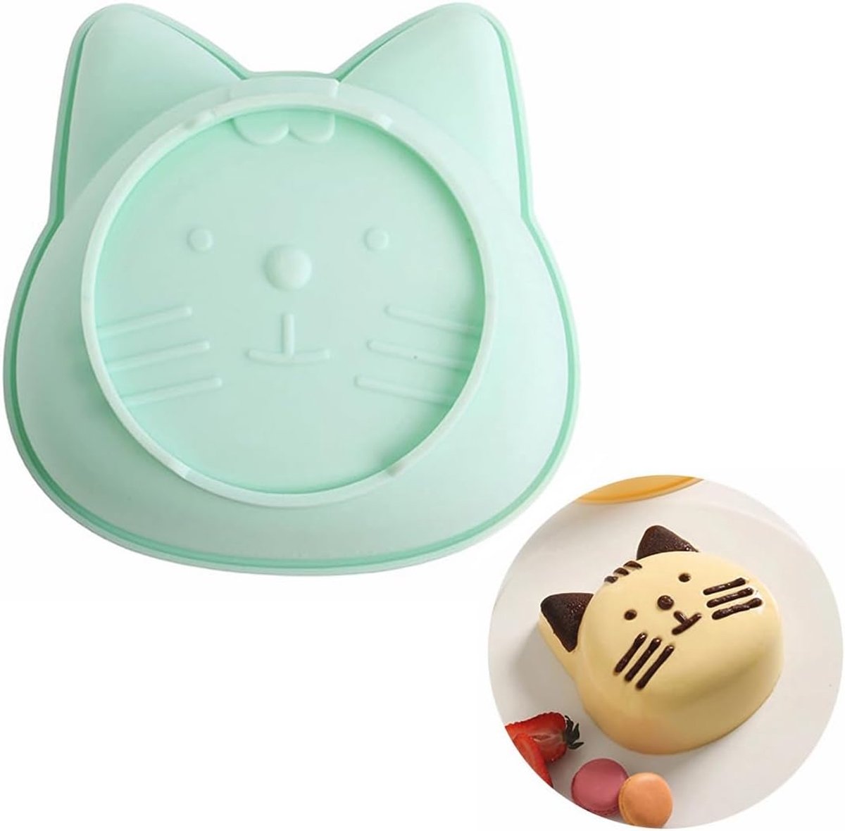Cakevorm met schattig katje, 16 cm, voor broodcake, taartvorm, voor verjaardagsfeesten, bakken, diners met vrienden, groen