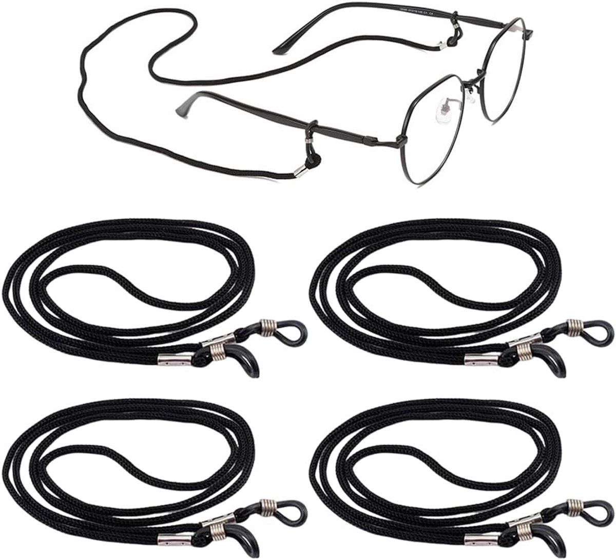 4 Stuks Brillenkokers - Zwarte Brilkoord Brillenkoord Ketting Nylon Antislip Brillenriemen Sportzonnebril Nekkoord voor Vrouwen en Mannen