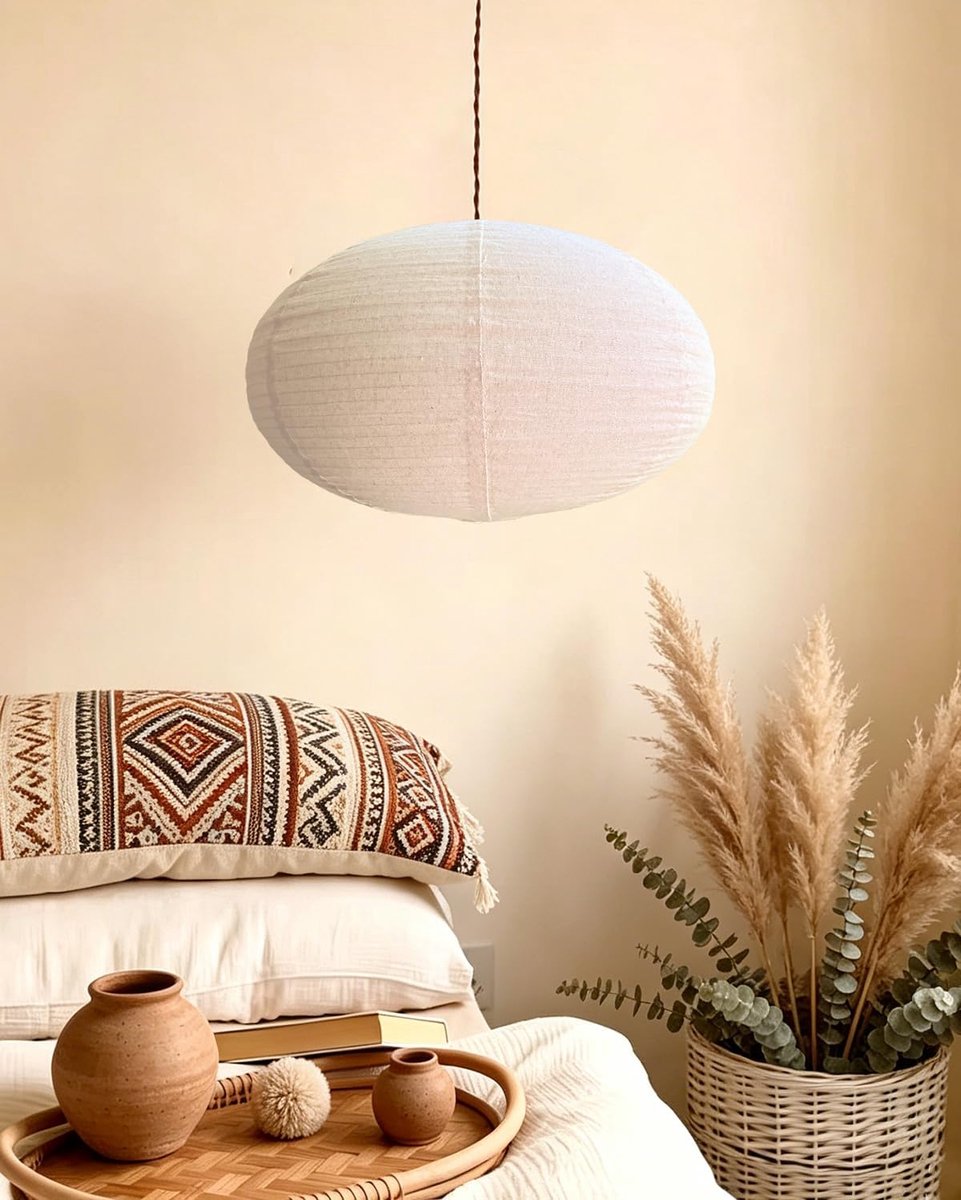 Lampenkap ovaal van linnen van 50 cm die papieren lantaarns kan vervangen, handgemaakte stoffen lampenkap, linnen lantaarn voor salon, artistieke slaapkamer, minimalistisch