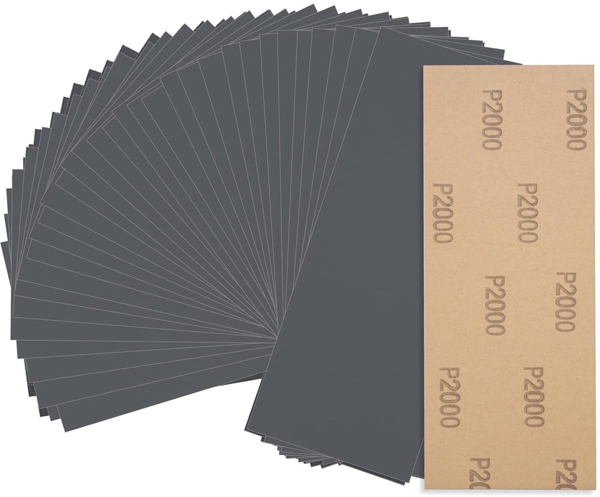Schuurpapier met korrel 2000, 30 stuks, droog/nat schuurpapier voor hout, glas, auto-oppervlakken, metaal, houten meubels en lak, aluminiumoxide, papier