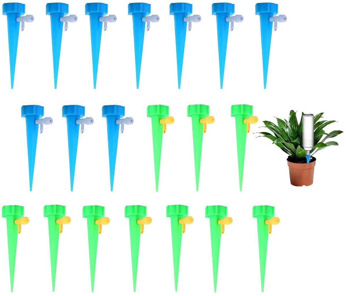 Irrigatieset, 20 stuks potplanten, planten, bloemen, irrigatie, instelbaar irrigatiesysteem, waterdispenser voor planten met regelventielschakelaar, groenten en potplanten