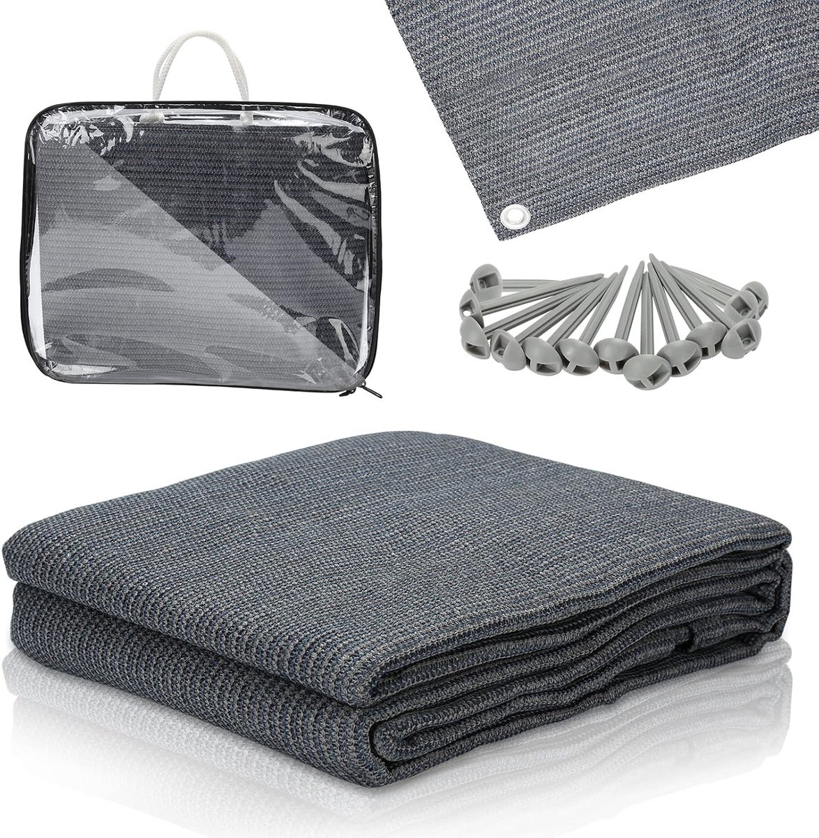 hoogwaardig campingtapijt, tenttapijt, tenttapijt, blauwgrijs, tapijt voor tent, camper, van HDPE, outdoor campingmat met 12 gaten, 13 haringen en draagtas