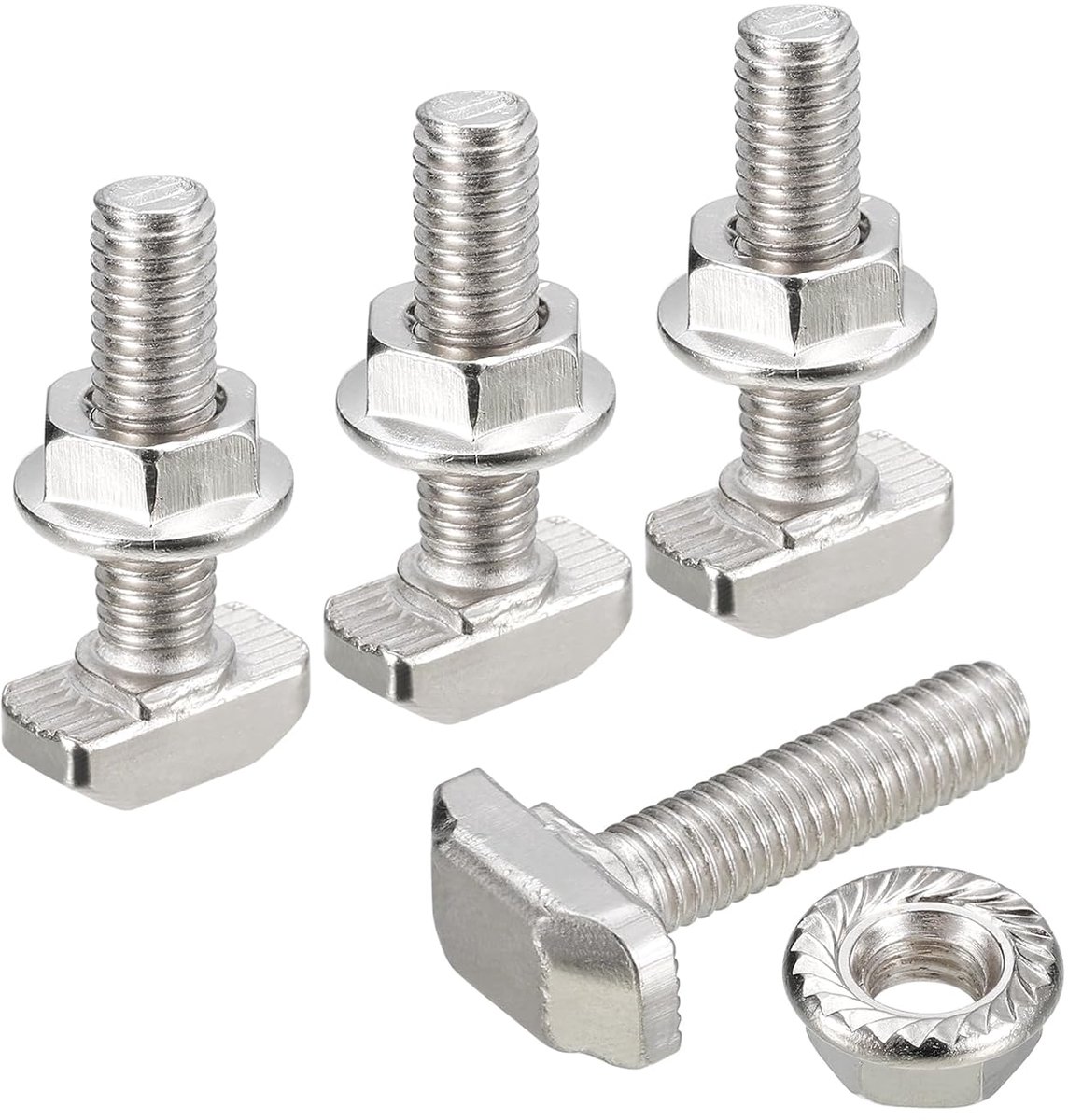 T-schroeven in M6 x 25 mm en flensmoer M6, 30 sets glijbouten met T-vormige pen met hamerkop voor aluminium profiel uit de serie 30