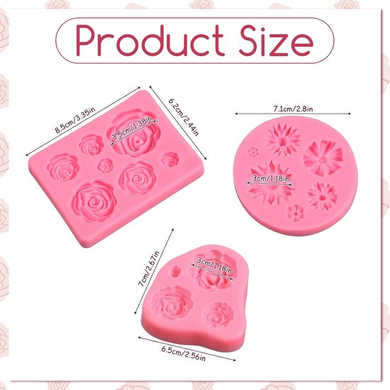 3 stuks siliconen vormen bloemen 3D bloem siliconen vorm roos bloem fondant siliconen vorm bloemen kaarsen vormen siliconen bloemen bloemvormen voor zeep kaars taart DIY decoratie — afbeelding 4