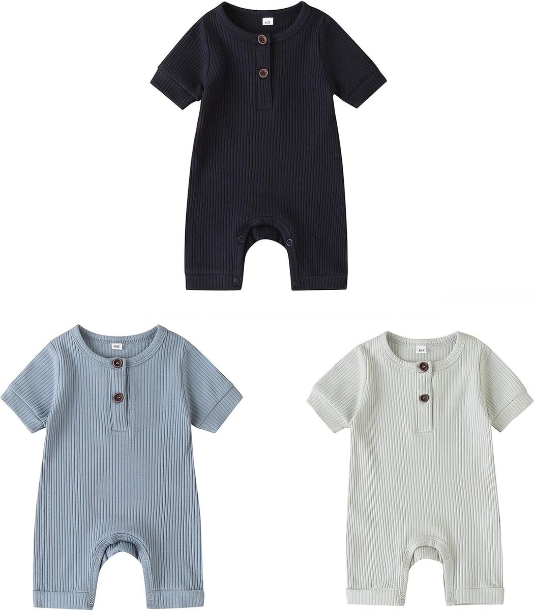 amropi Babymeisjes katoenen rompertjes met korte mouwen Jumpsuit 3-Pack eendelige outfits voor 0-18 maanden - multi - M
