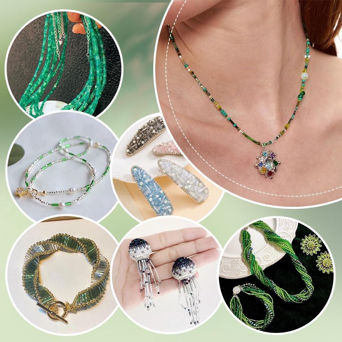 PandaHall 2488 stuks 8 groene kleuren glazen rocailles, 4 mm buiskralen, mini-afstandskralen, knutselkralen voor het maken van sieraden, kristallen kralen voor kerstaccessoires, woondecoraties,