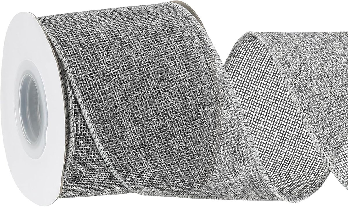 Bedraad lint van jute, 7,5 cm x 25 m, natuurlijke jute linten met bedrade rand, massief rustiek lint met ijzerdraad voor ambachten, geschenkverpakking, krans, boomstrikken, grijs