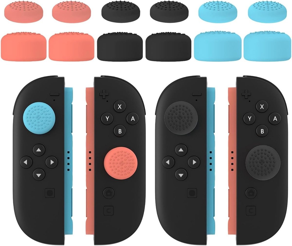 Joystick Cap Compatibel met Nintendo Switch 2 Joy-Con, 6 stuks Siliconen Joystick Thumb Stick Grips Cap Beschermhoes, Zacht Antislip - Zwart/Rood/Blauw
