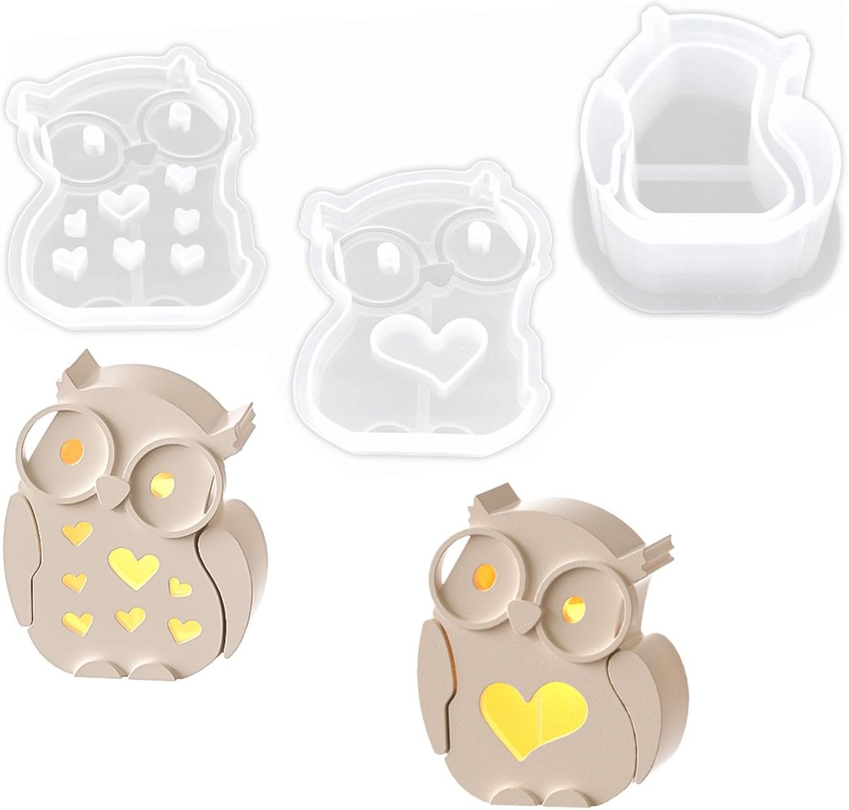 3 stuks siliconen vormen uil gipsvorm voor gieten uil siliconen mal dieren gietvorm herfst Halloween handwerk voor mini led-ballonlichten theelichtjes kaarsenhouder huisdecoratie