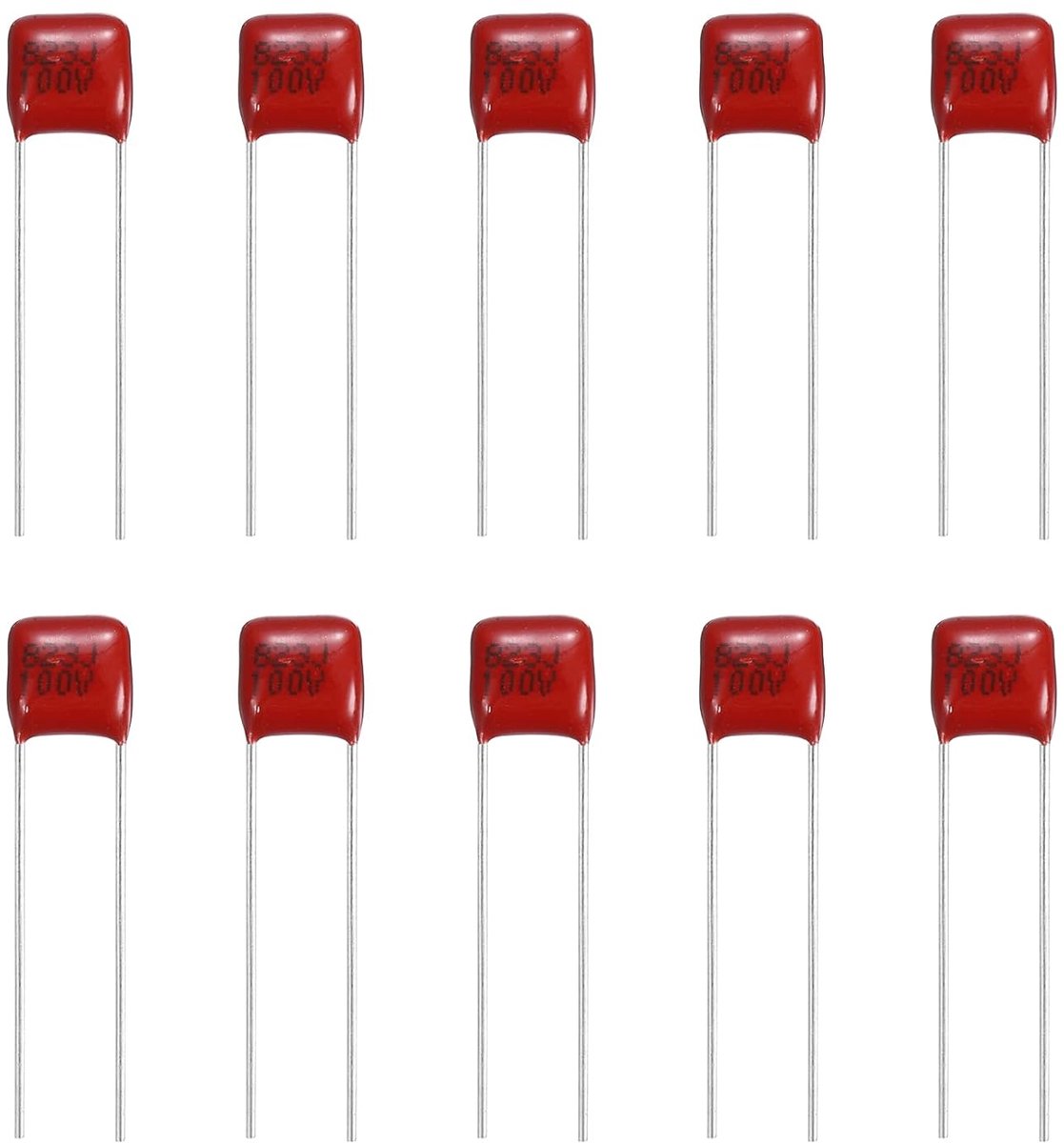 20 stuks folie-condensatoren van gemetalliseerd polypropyleen, CBB21/CBB22 100V 823J 0,082UF, assortiment voor huishoudelijke apparaten en spaarlampen, rood