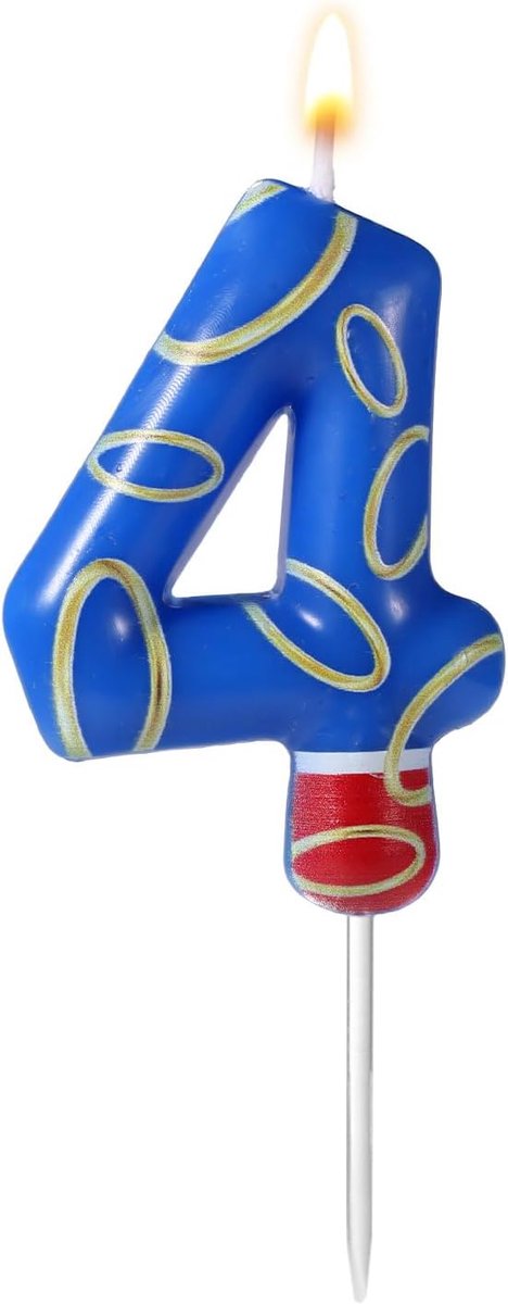 Blauwe en Gouden Ringprint Verjaardagskaars, Verjaardagsnummerkaars Blauwe Thema Verjaardagskaars Caketoppers voor Jongens Meisjes Feestbenodigdheden (Nummer 4)