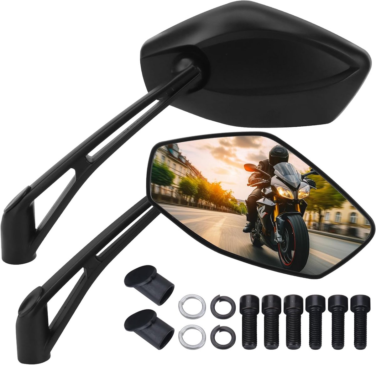 achteruitkijkspiegel, universeel, 360 graden verstelbaar, voor stuur van 22 mm (7/8 inch), met 8 mm en 10 mm adapter, voor motorfiets, ATV en scooter