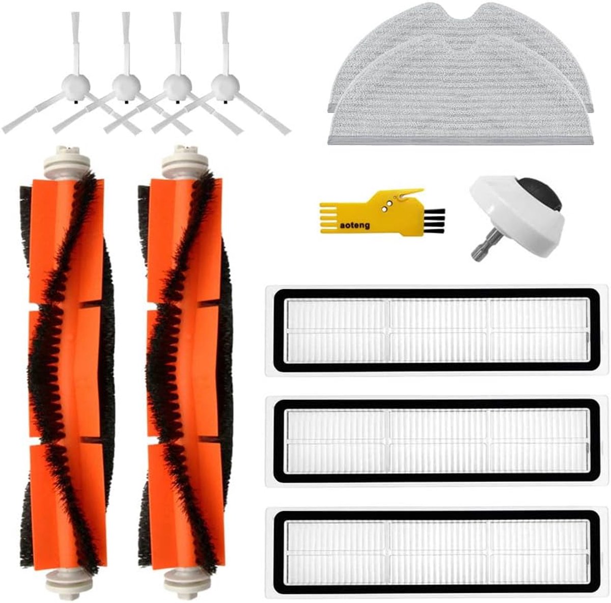 Accessoireset voor Dreame D9 L10 Pro robotstofzuiger, 12 verpakkingen, 2 hoofdborstels, 3 filters, 4 zijborstels, 2 doekjes en 1 voorwiel