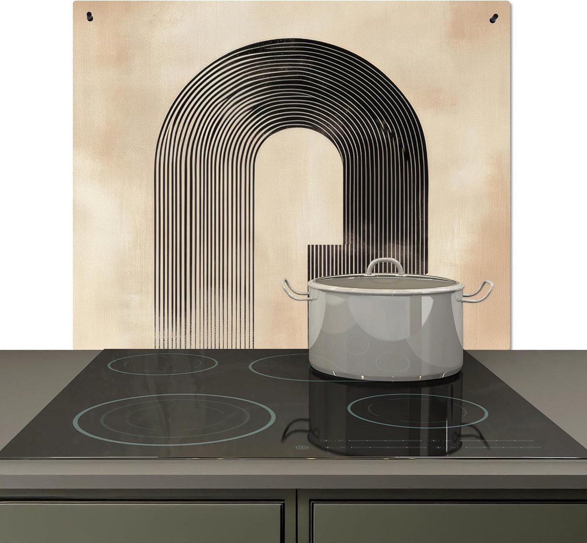Spatscherm Keuken 52x60 cm Kookplaat Achterwand Beschermer Muur Spatwand Fornuis Aluminium Hittebestendig - Boog - Strepen - Minimalistisch - Zwart