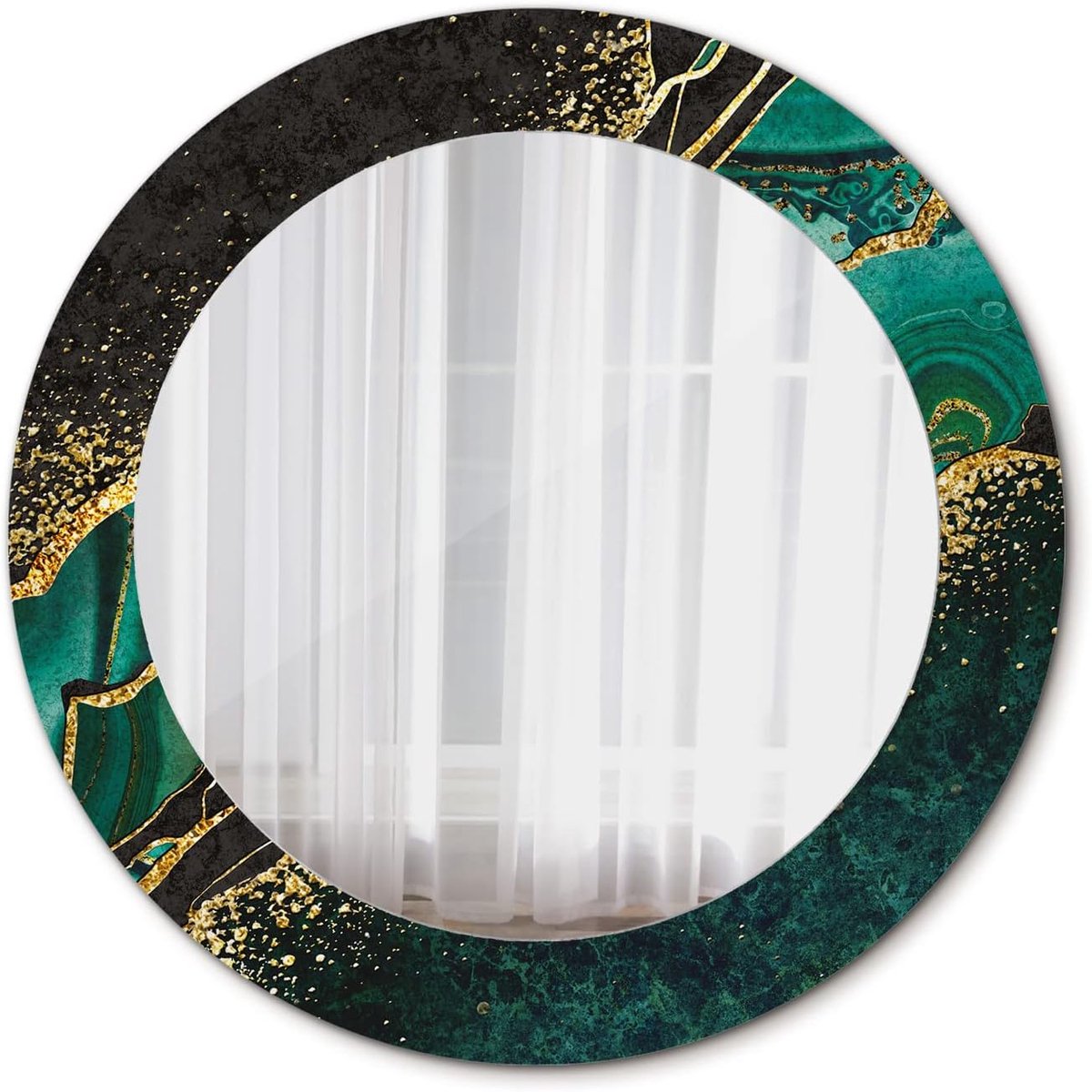 Spiegel Hangende Spiegel Ronde Ø 60 cm Glas Interieur Decoratie Modern Gedrukt - Marmeren groen