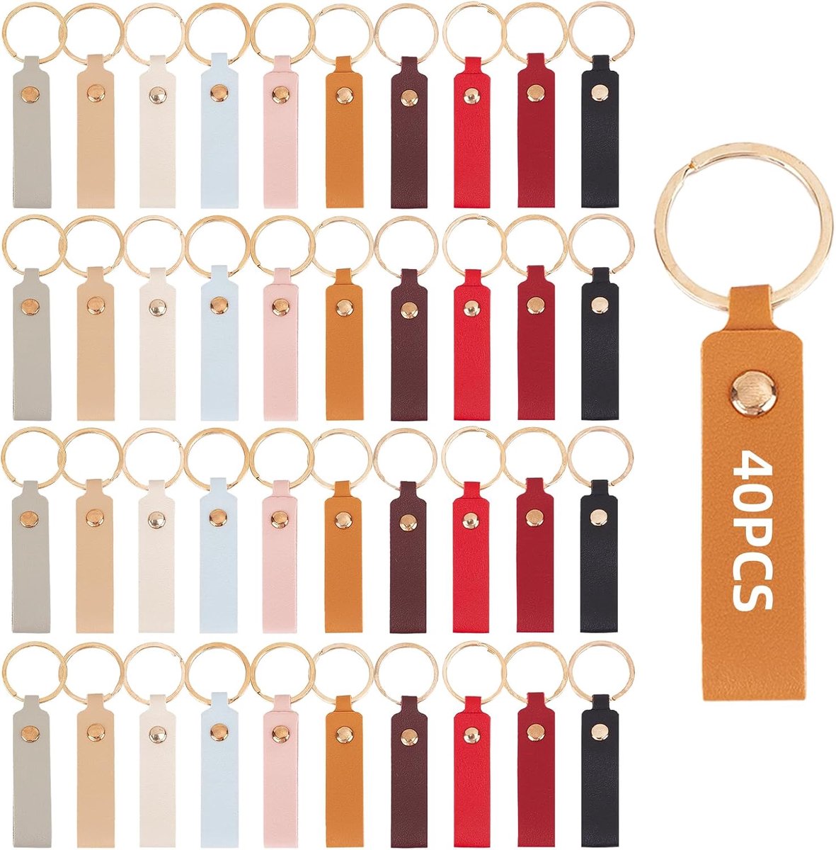 50 stuks PU lederen sleutelhanger blanco bulk, lasergravure sleutelhanger blanco met metalen ring, veelkleurige rechthoekige sleutelhanger kit voor doe-het-zelf sleutelhangers ambacht