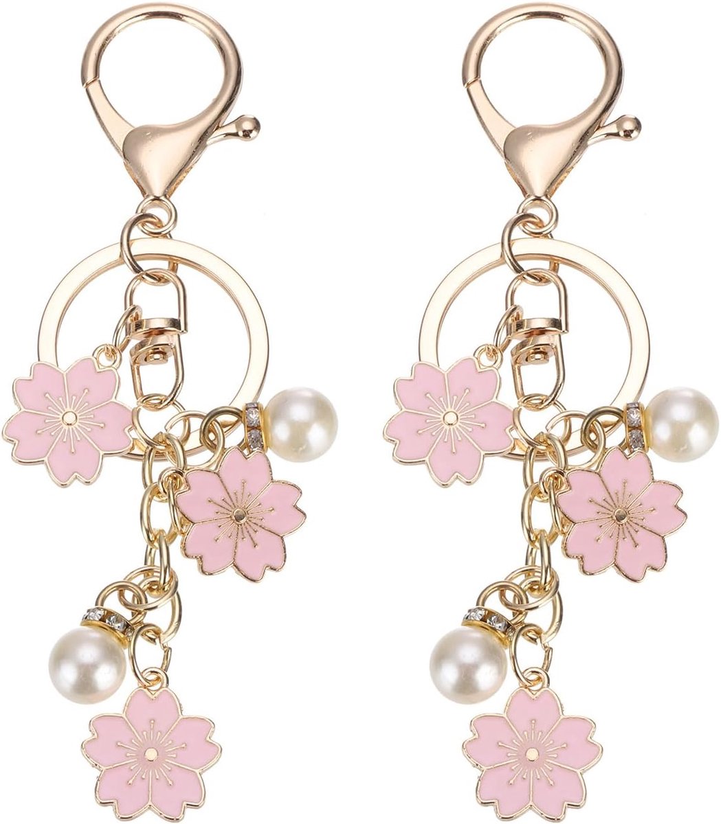 2 stuks bloem sleutelhanger charme, kersenbloesem emaille sleutelhanger schattige bloemen sleutelhanger hanger met kreeft gesp voor vrouwen meisjes sleutel handtas rugzak tas accessoires,