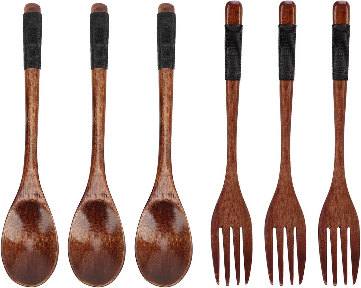 Lepels Vorken Set, Houten Vorken en Lepels Zilverwerk Japans Houten Bestek voor Thuis, Kantoor, Camping, Picknick, Reizen