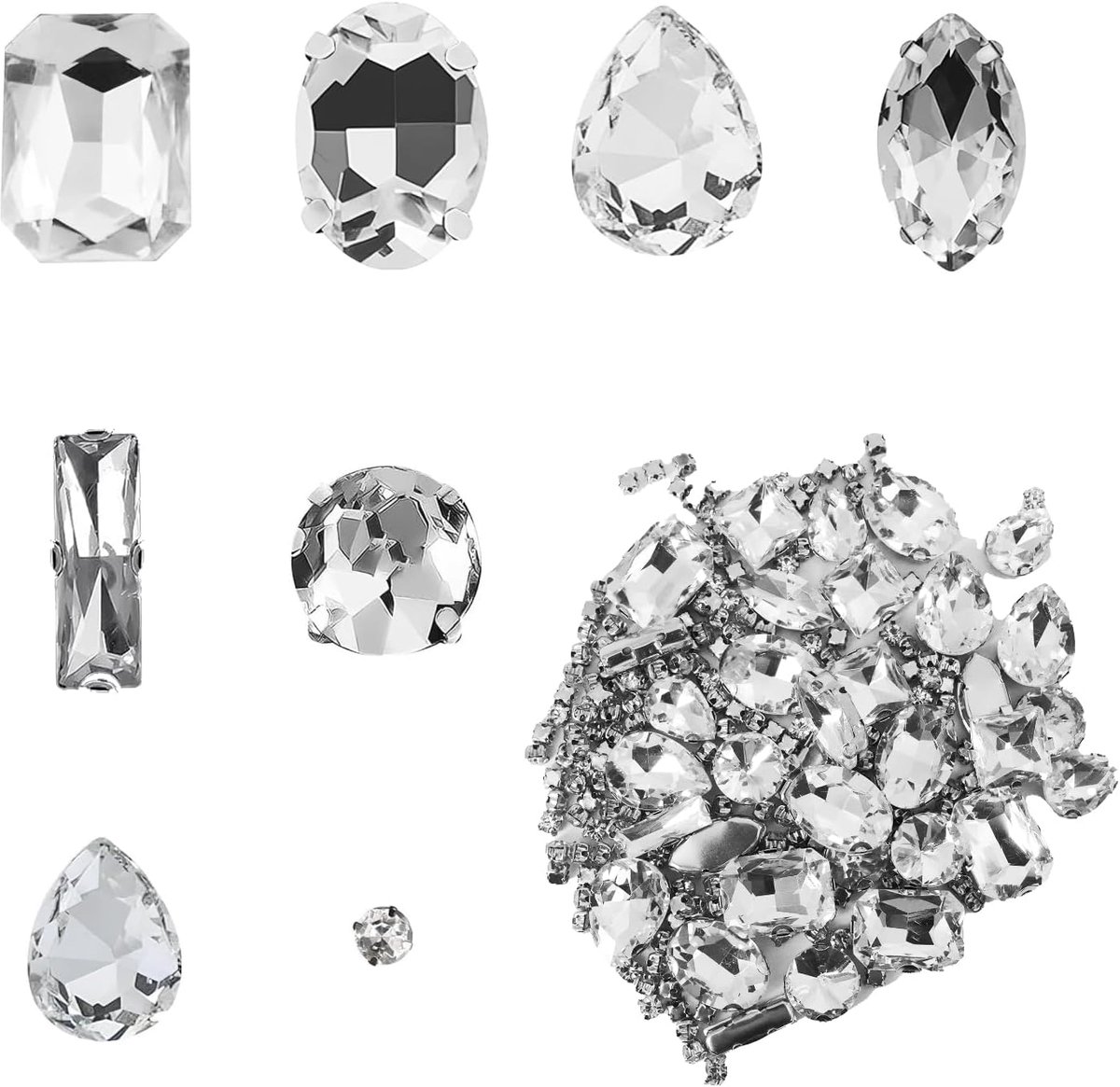 240 stuks strass-steentjes om op te naaien, sierstenen, glas, kristal, strasssteentjes, kleding - diamant glas, kristal, strasssteentjes voor doe-het-zelf kleding en accessoires - wit