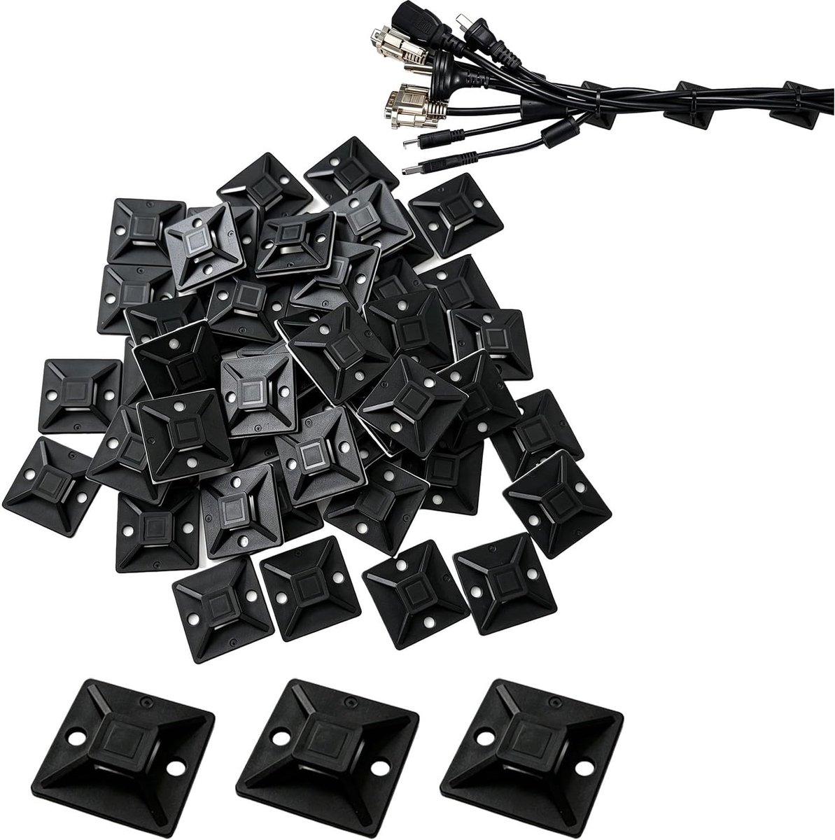 Zelfklevende kabelbinders 28,5 x 28,5 mm - zwart - robuuste kleefhouder met schroefgat - voor kabelbevestiging - SnelShoppen