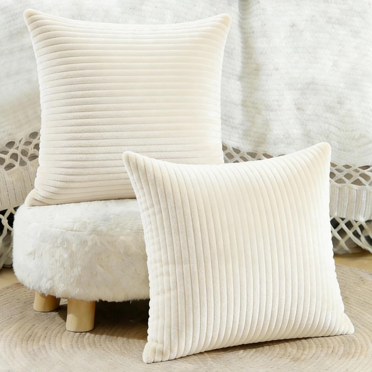 Kussensloop set van 2 40 x 40 cm - Gestreept corduroy - Zacht aanvoelend - Ideaal voor woonkamer - SnelShoppen