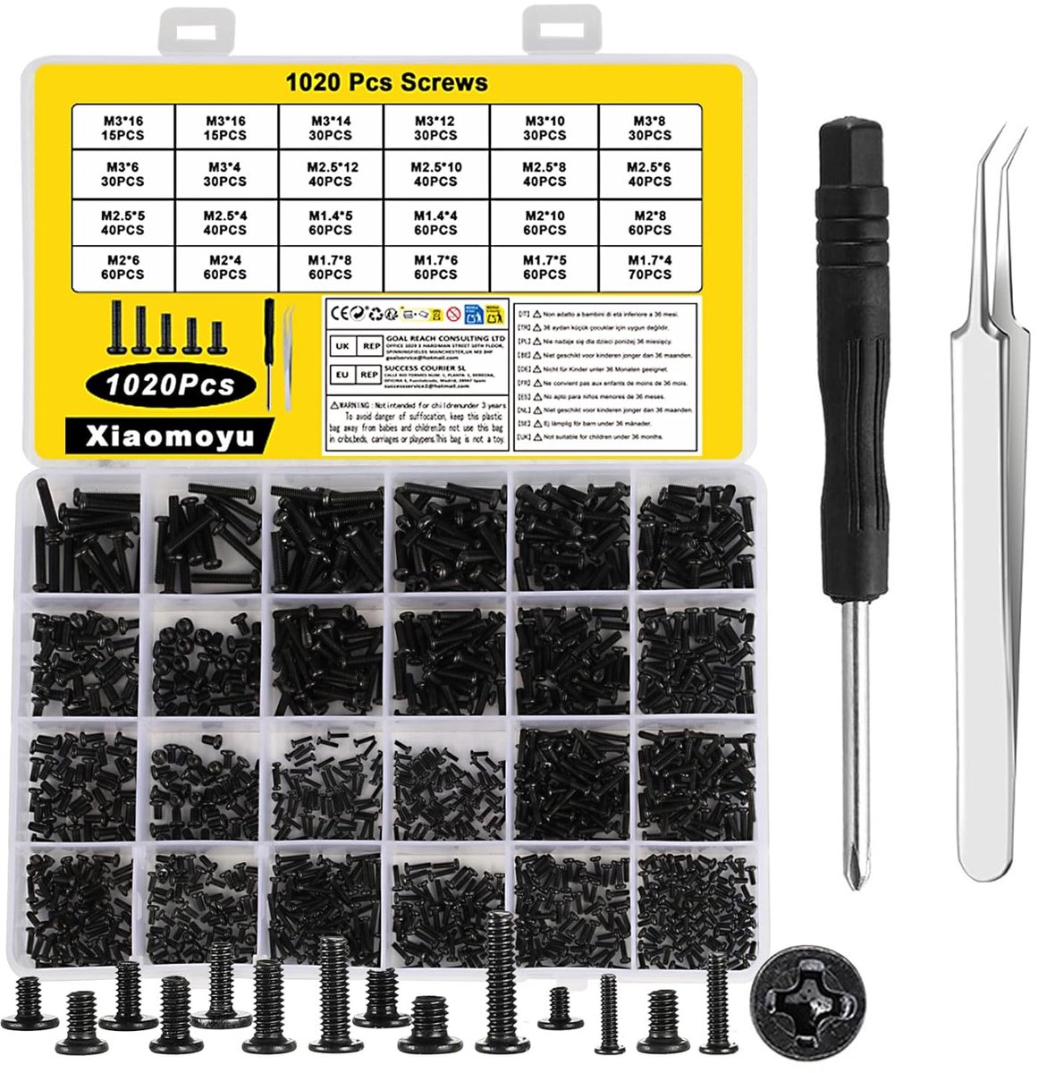 PC schroeven set 1020 stuks - micro schroeven M1.4 M1.7 M2 M2.5 M3 - carbon staal - SnelShoppen