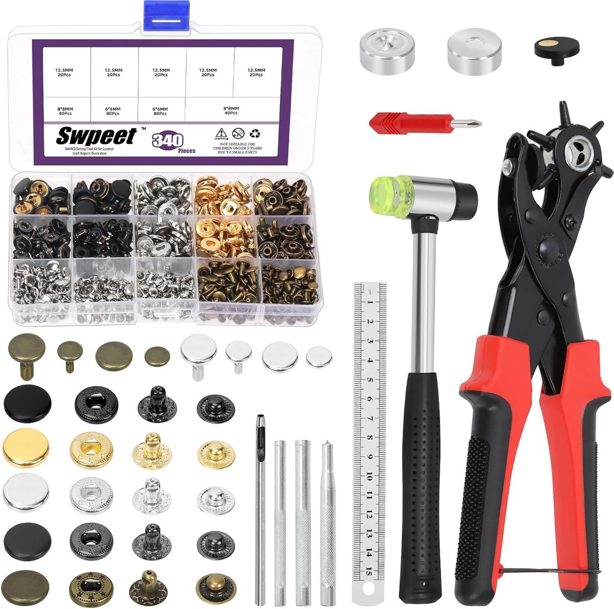 Leren nietjes set 231 stuks - Inclusief gereedschap en accessoires - Voor eenvoudig installeren - Voor leerbewerking - SnelShoppen