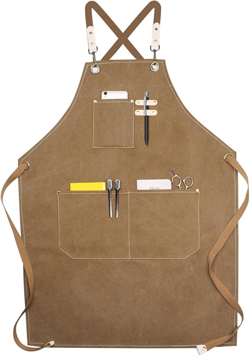 Schort voor heren 68 x 78cm - duurzaam canvas - 4 zakken - ideaal voor thuis en werk - SnelShoppen