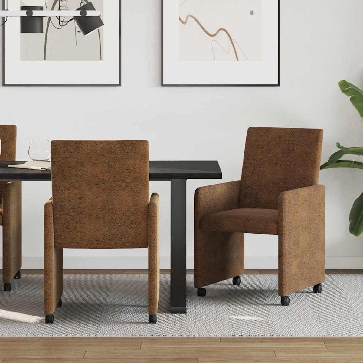 Eetkamerstoelen met Wielen - Stoelen Keuken Woonkamer - Flexibel Zitten - Ergonomisch Ontwerp - 57 x 66 x 94 cm