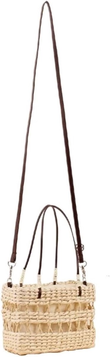 Rieten Draagtas - Stro Tas Handgeweven - Zomer Strand - Handgeweven Decoratief - 20x9x15cm - Beige