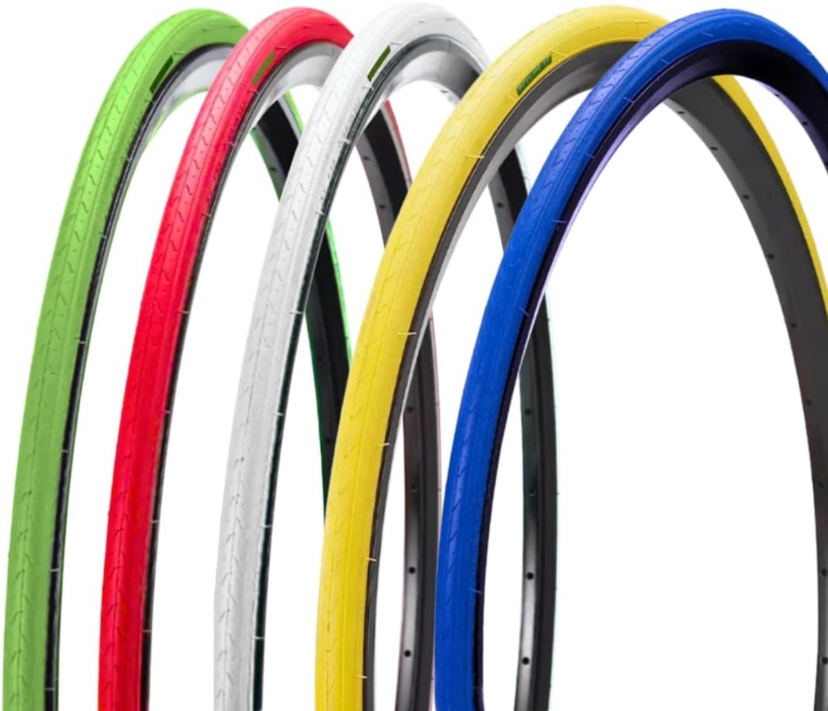 Fietsbanden 700 x 23C - Kleur: Groen-Wit-Rood-Blauw-Geel - Slick voor racefiets - Ideaal voor stadsritten - SnelShoppen