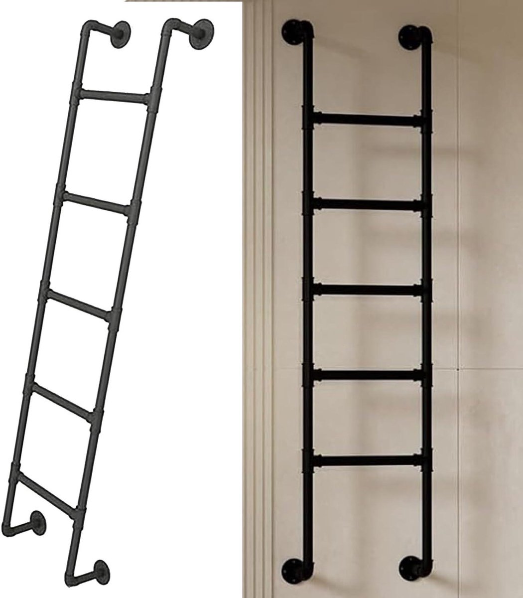 Metalen trapladder - Wandmontage ladder - Veilig klimmen - Aanpasbare maat - Tot 300 cm - Zwart