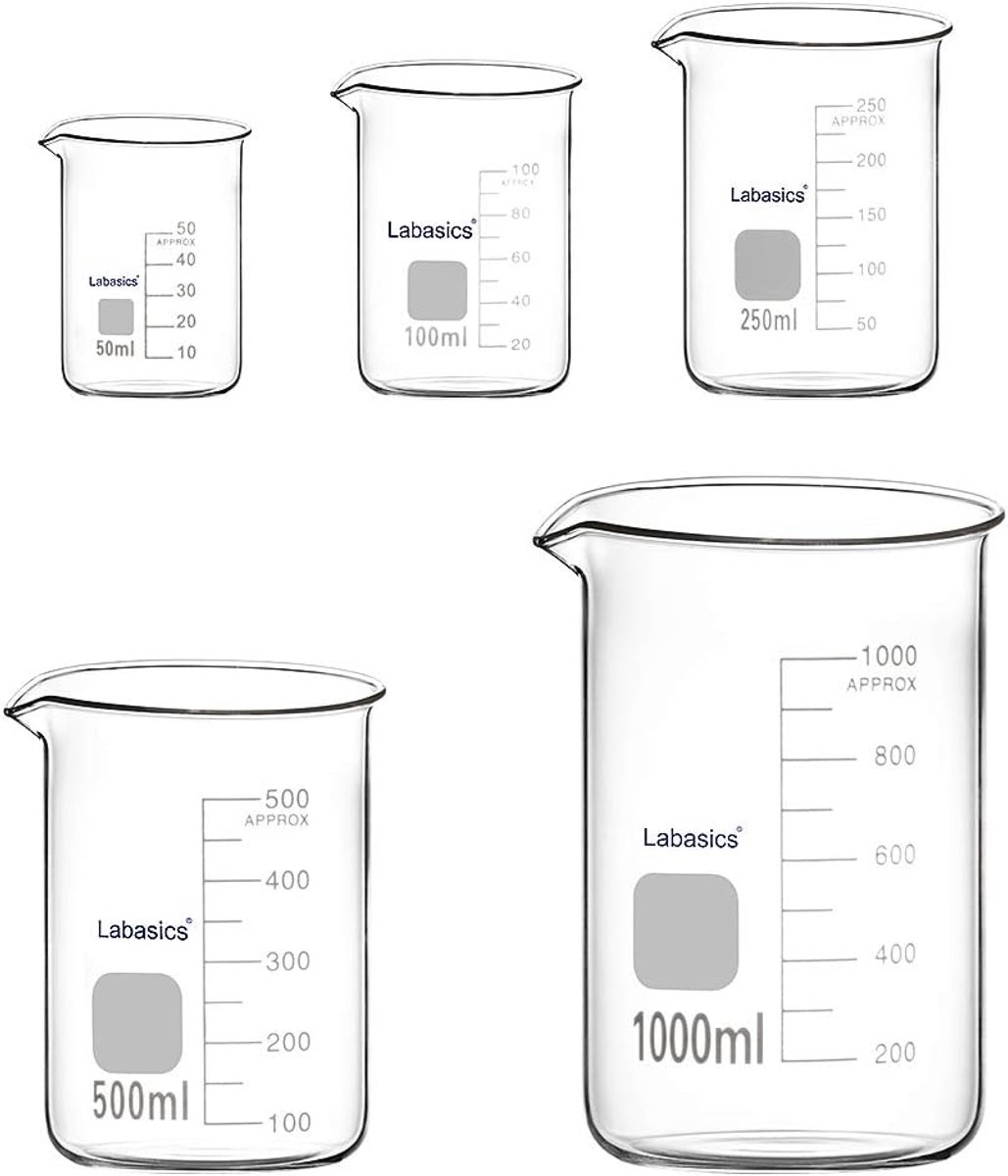 Glazen Bekerset 50ml/100ml/250ml/500ml/1000ml - Borosilicaatglas - Herbruikbaar - Ideaal voor chemische reacties - SnelShoppen