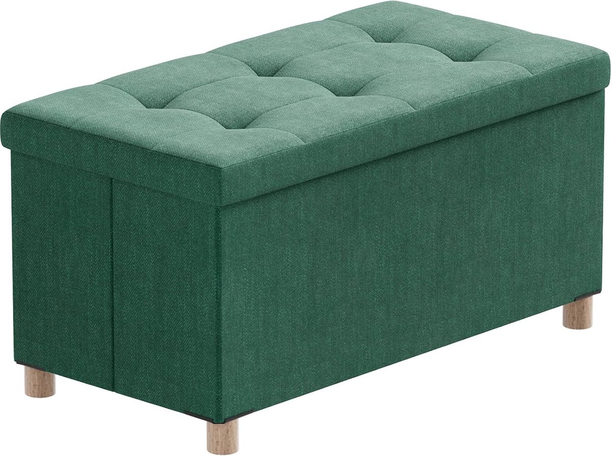 SnelShoppen - Opvouwbare Bank met Opbergruimte, Zitkist, Zithocker, Voetenbank, Zwart Groen, 76 x 38 x 38 cm voor Tuin, Balkon, Feest, Kinderen
