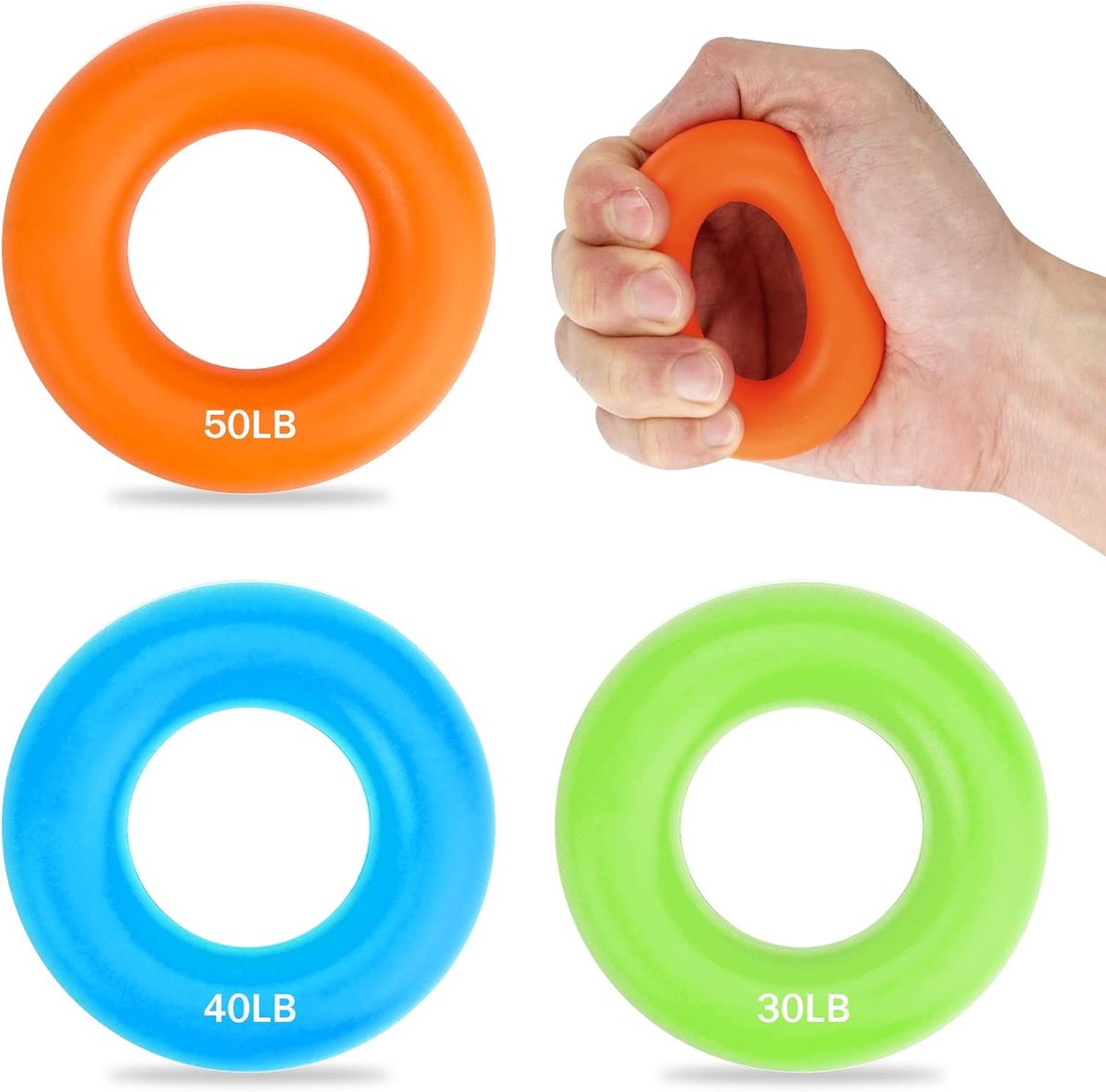 Ring grip trainers set van 3 - silicone handtrainer - voor spiertraining - stressverlichting - ShopVlot